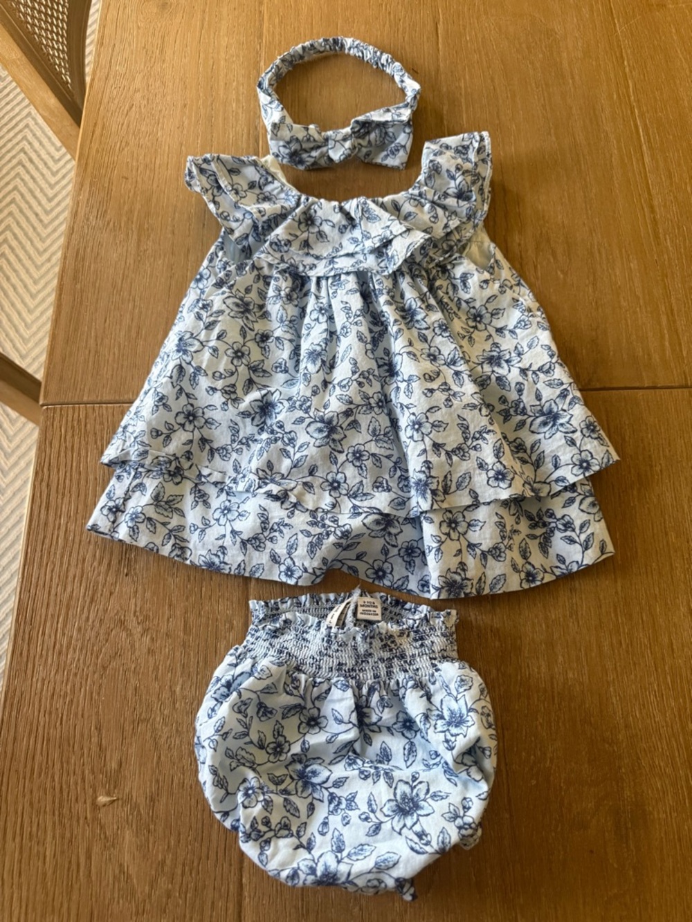 Janie and Jack Blue Floral Ruffle Dress Set with Headband